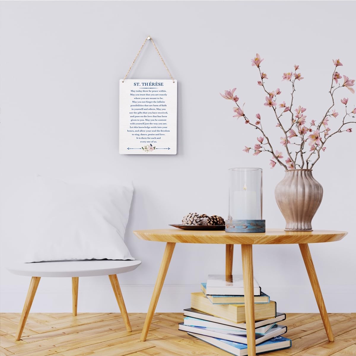 Catholic Wall Art St. Therese Quote Wooden Hanging Sign 8×10 Inches, White