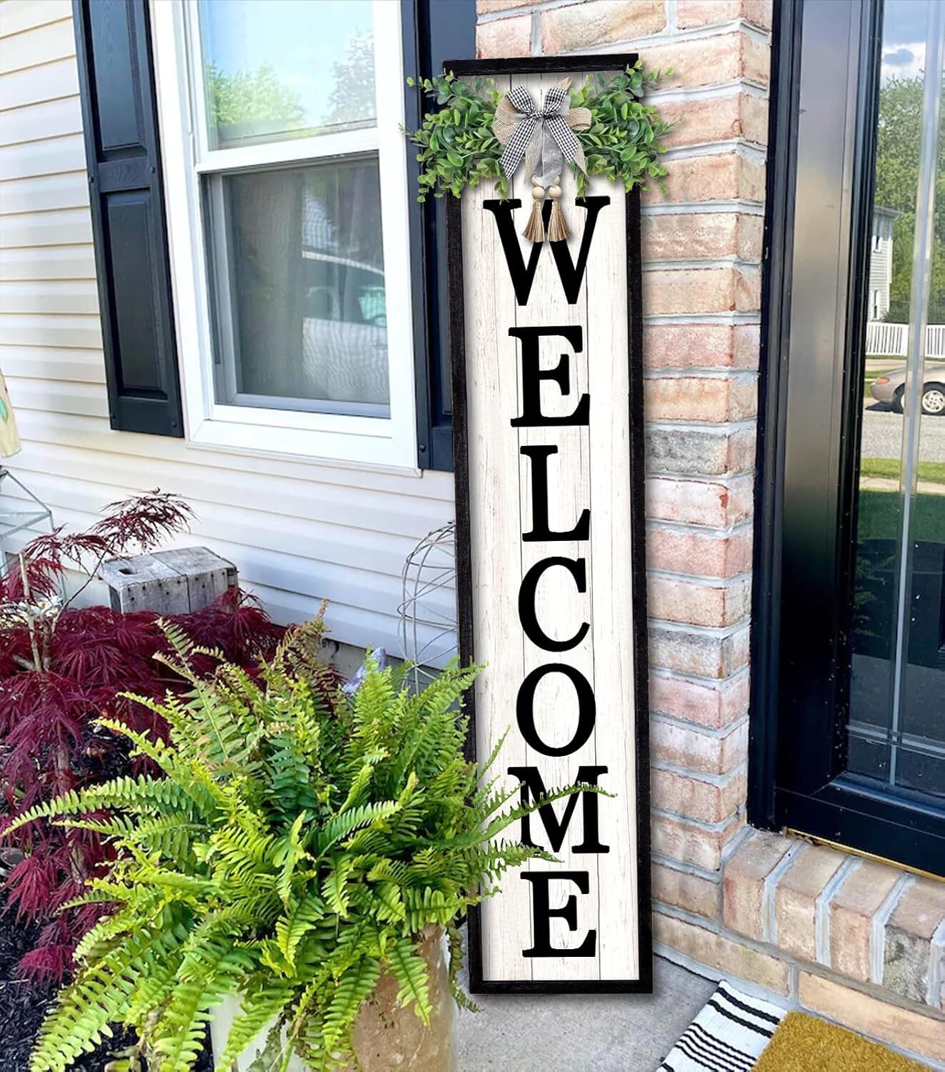 Welcome Sign for Front porch Standing 45″X9″Large Wood Frame Tall Welcome