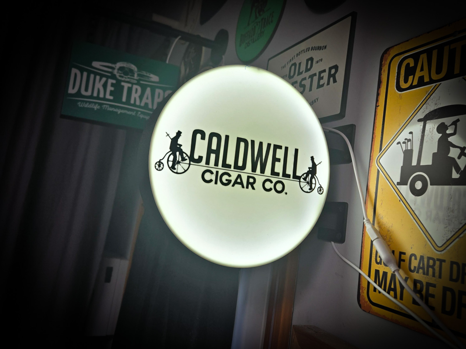 Caldwell Cigar Co. LED Lightbox Sign 3D Printed Round Wall Mount Man Cave