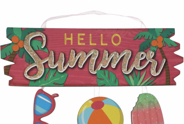 HELLO SUMMER Sign Sunglasses Beach Ball Frozen Treat Decor Glitter Wall Door NEW