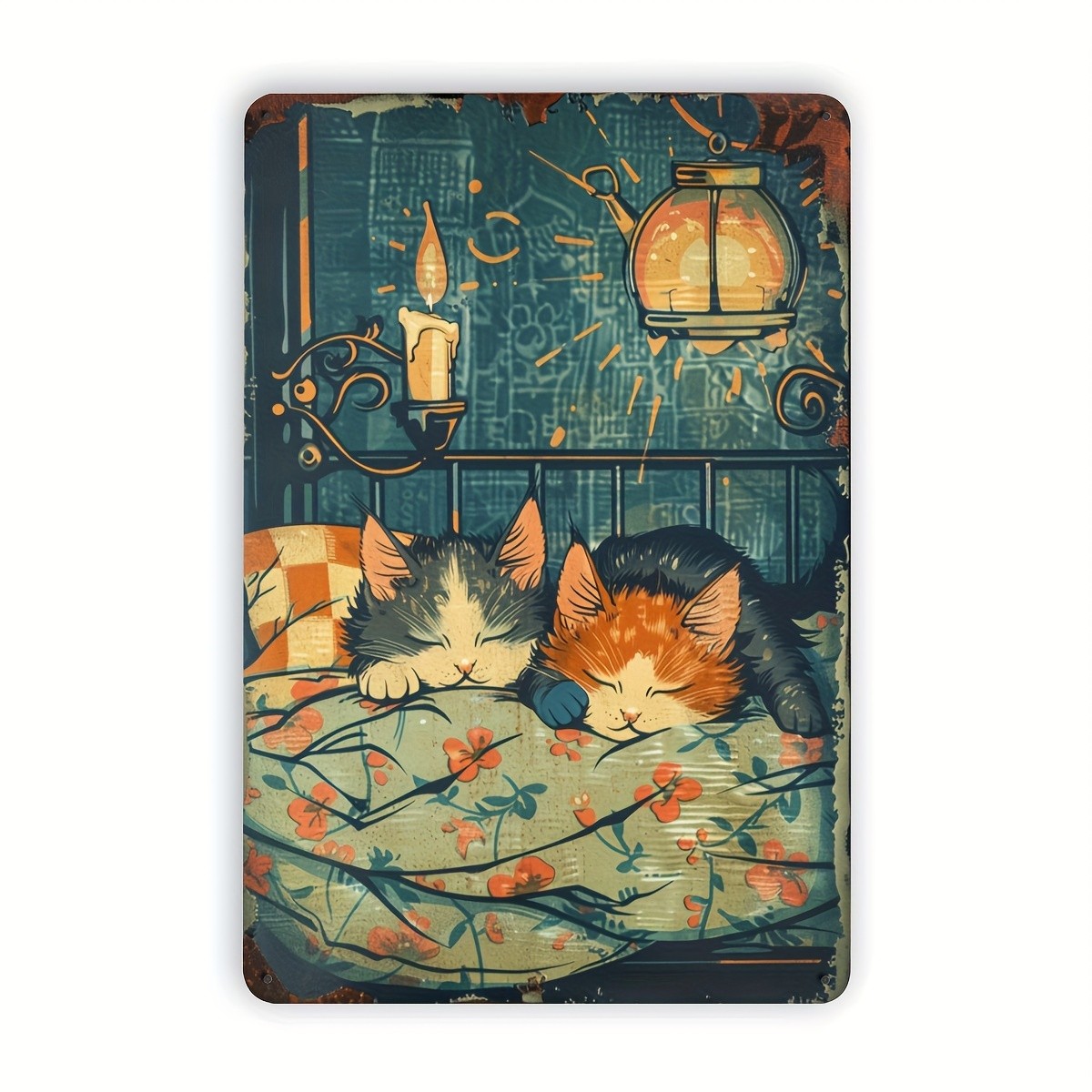 Vintage Sleeping Cats Tin Sign – Retro Wall Art Decor for Home, Kitchen, Bedroom