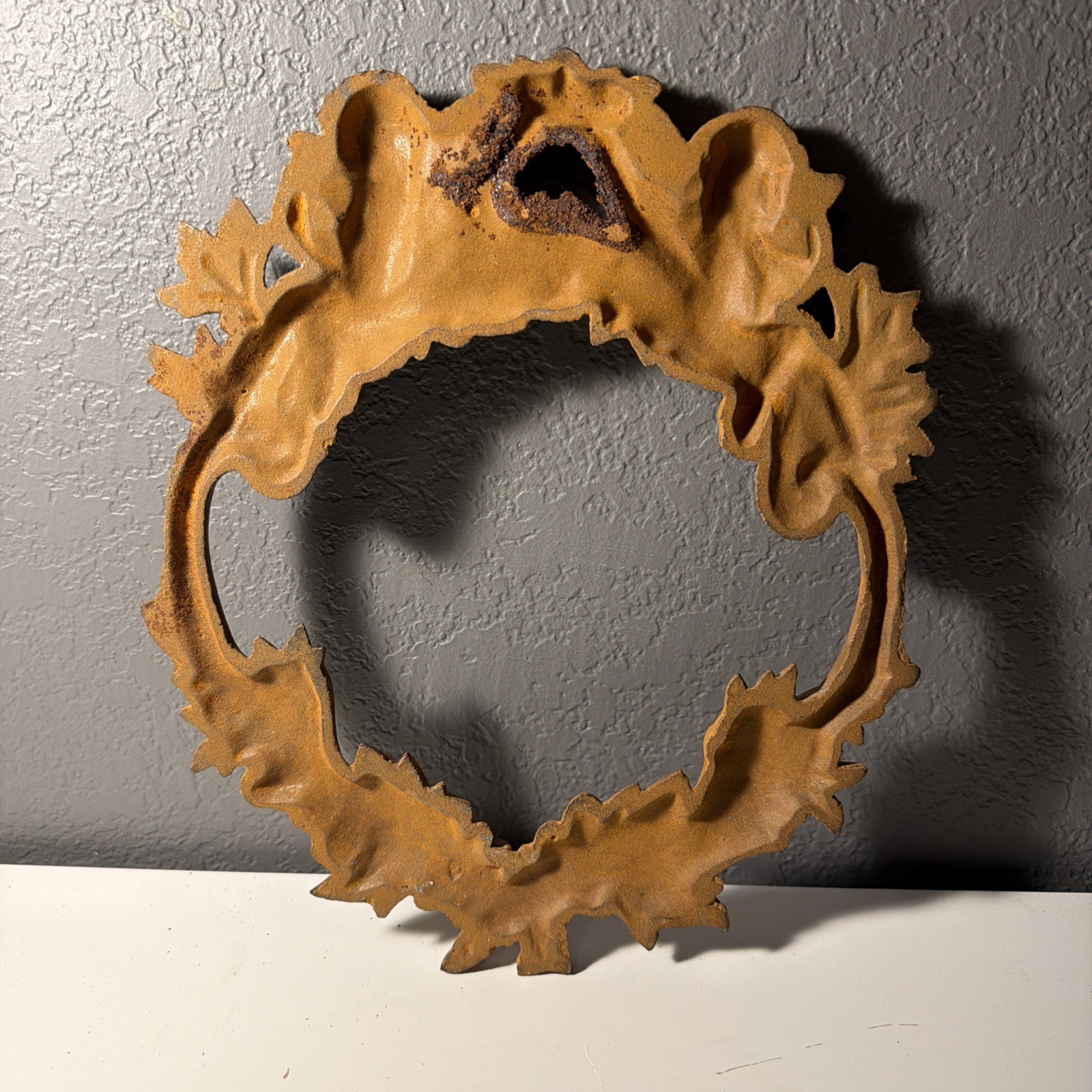 Vintage Victorian Style Rustic Cast Iron Cherub Angel Wreath Wall Plaque Decor