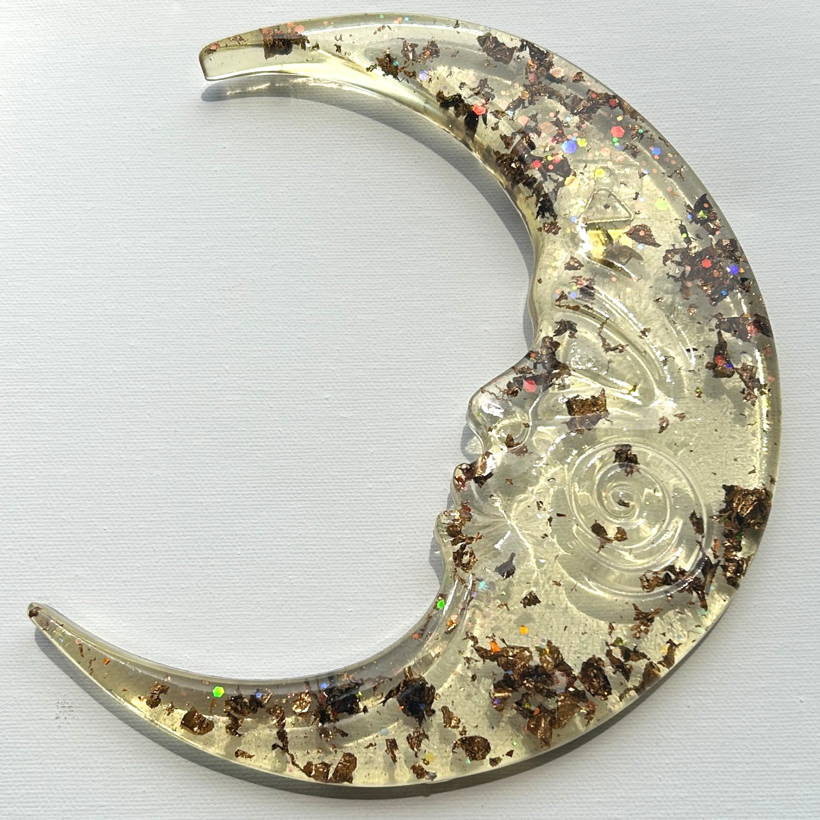 Resin Moon Wall Hanging Plaque Celestial Holographic Glitter Gold Flake