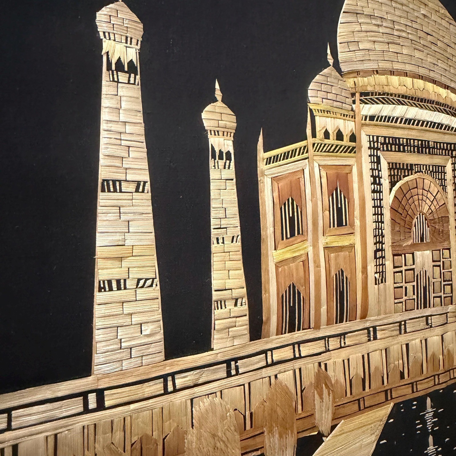 Vintage Straw Art Taj Mahal Wall Hanging India Reed Mosaic Mid Century Handmade