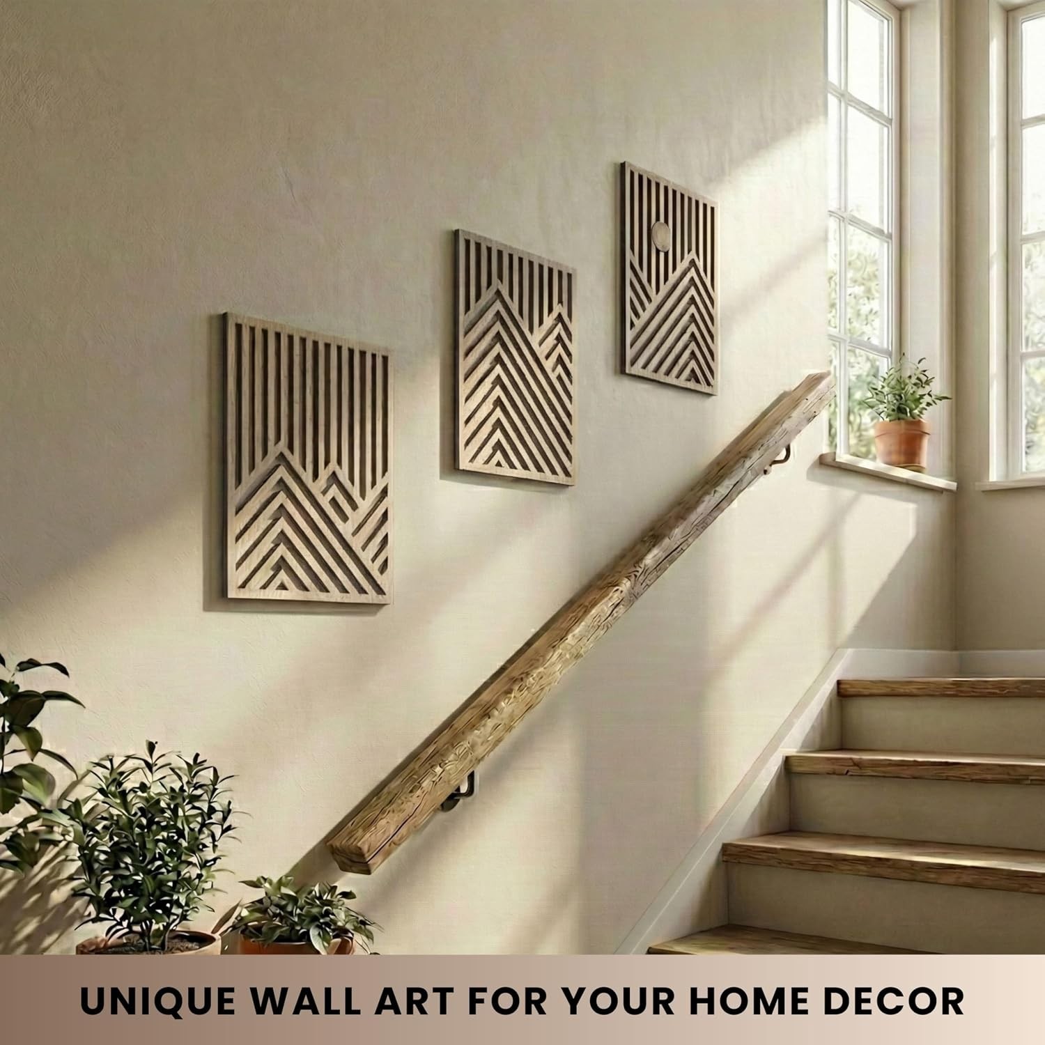 Elegant Oak Wall Sculptures – Set of 3 – Modern Home Accent
