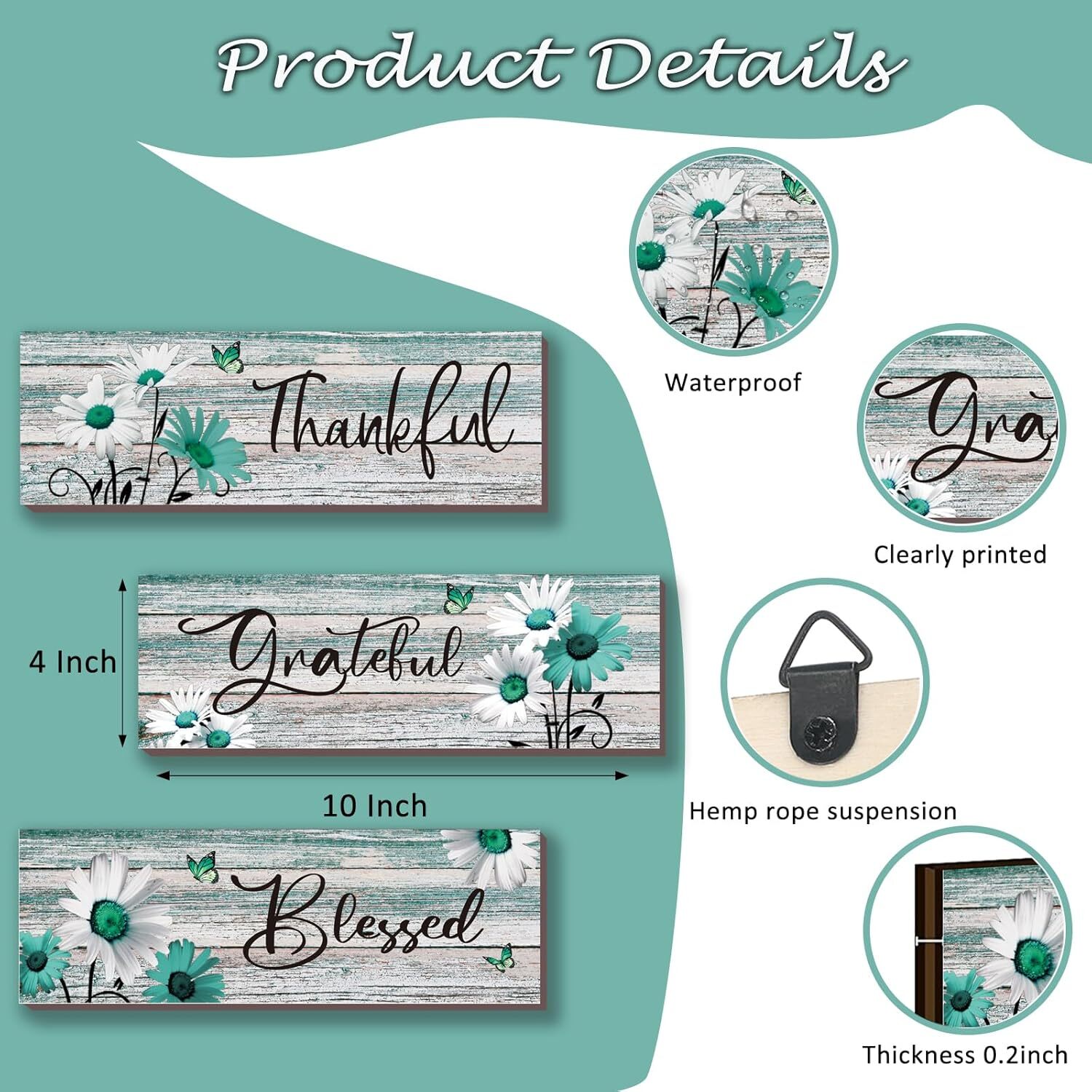 3 Pcs Teal Decor Teal Bathroom Decor Wooden Teal Wall Decor With Teal Daisy Posi