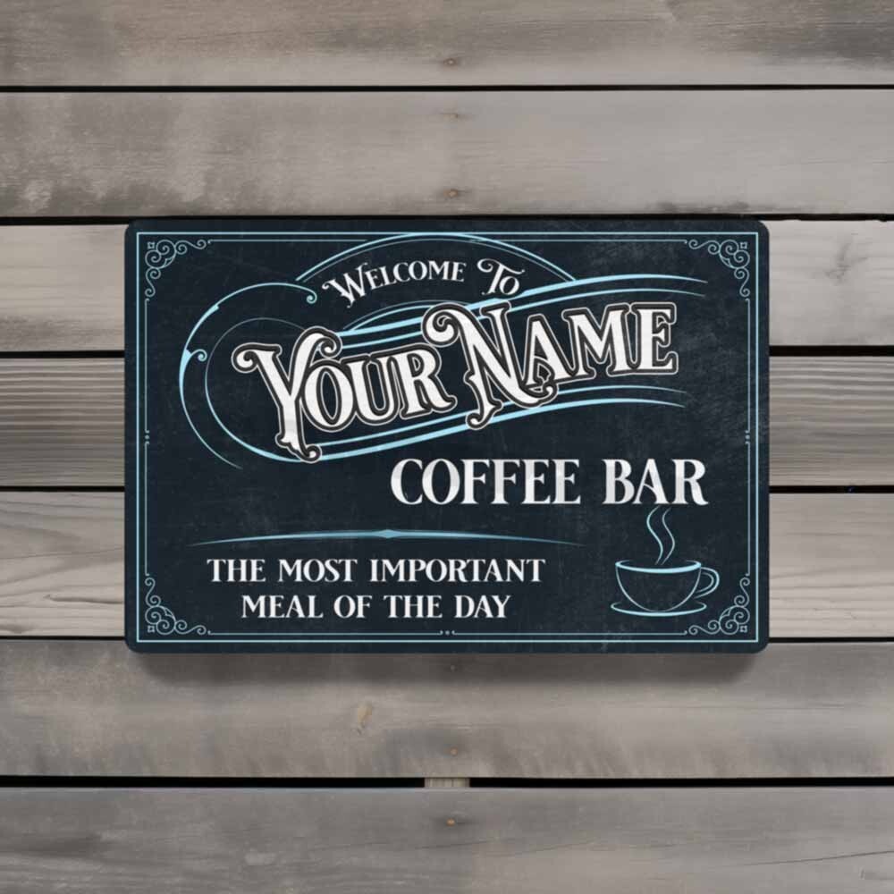 Personalized Black and Blue Coffee Bar Sign Café CUSTOM METAL SIGN or DECAL