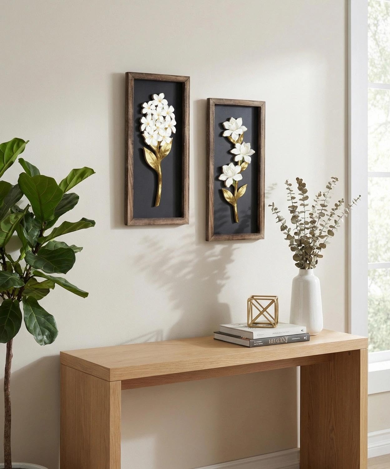 3D Floral Wall Art (Set of 2), Minimalist Floral Wall Decor, Ready-to-Hang Wo…