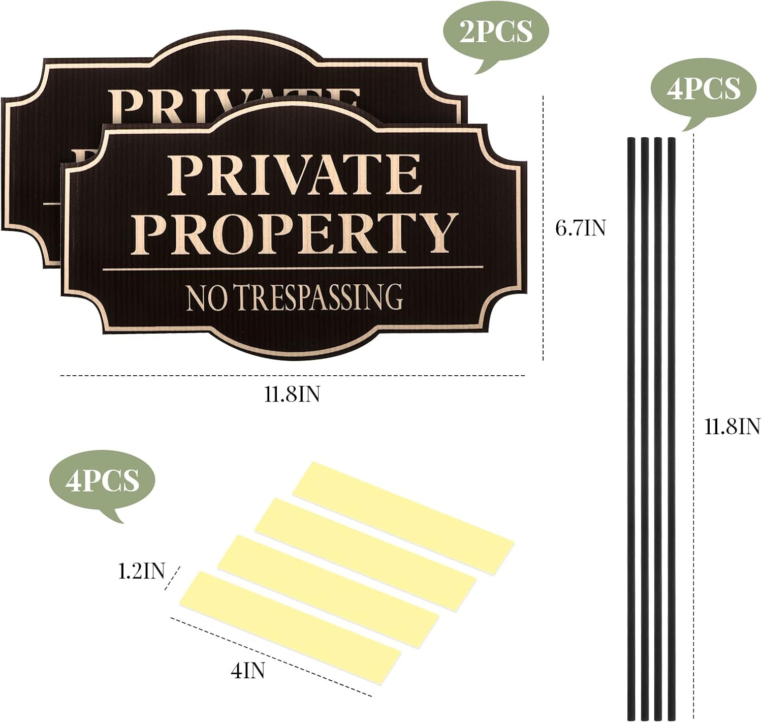 2 Pcs Corrugated Plastic No Trespassing Signs, 11.8 X 6.7 Inches, Private Proper