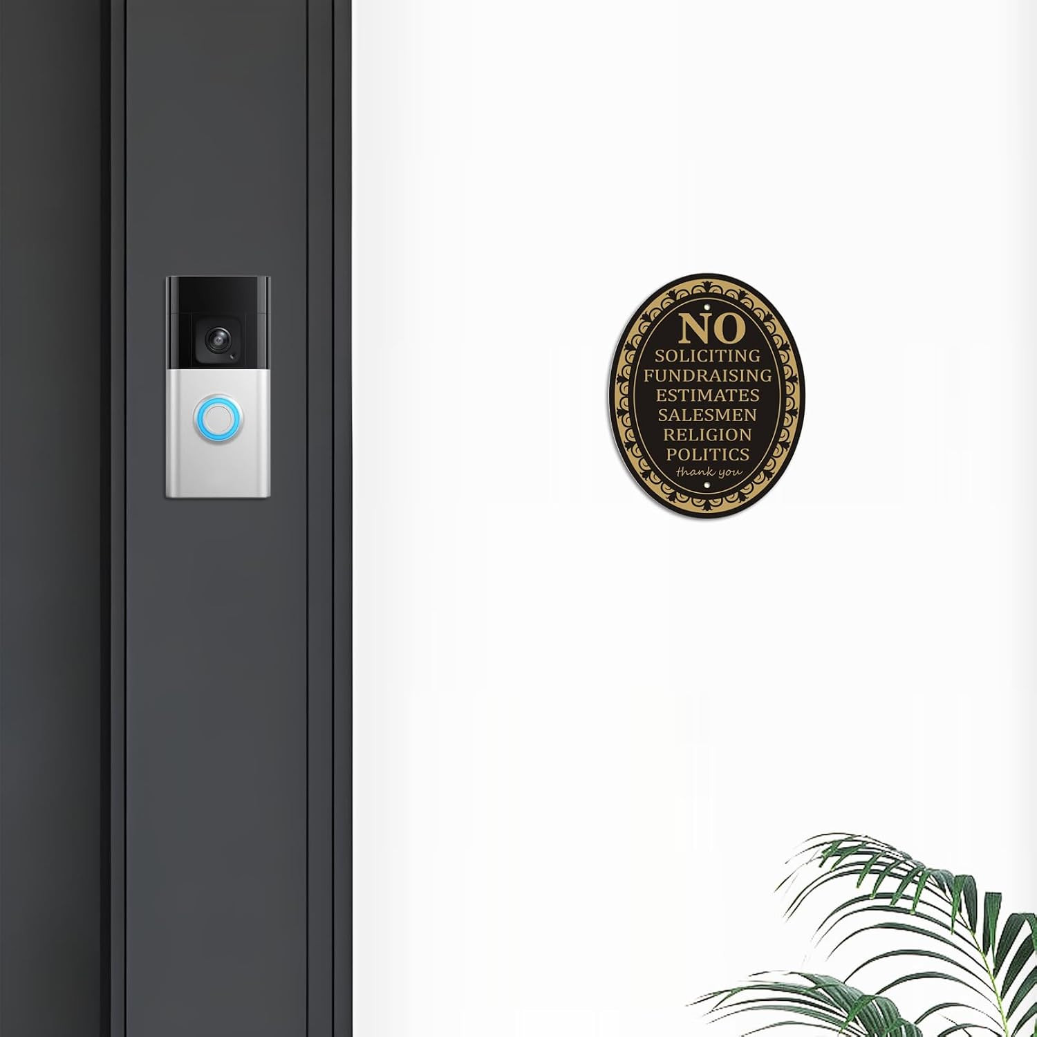 (2 Pack) Metal Self-adhesive No Soliciting Sign for Front Door – 6″ x 4.7″ Sm…