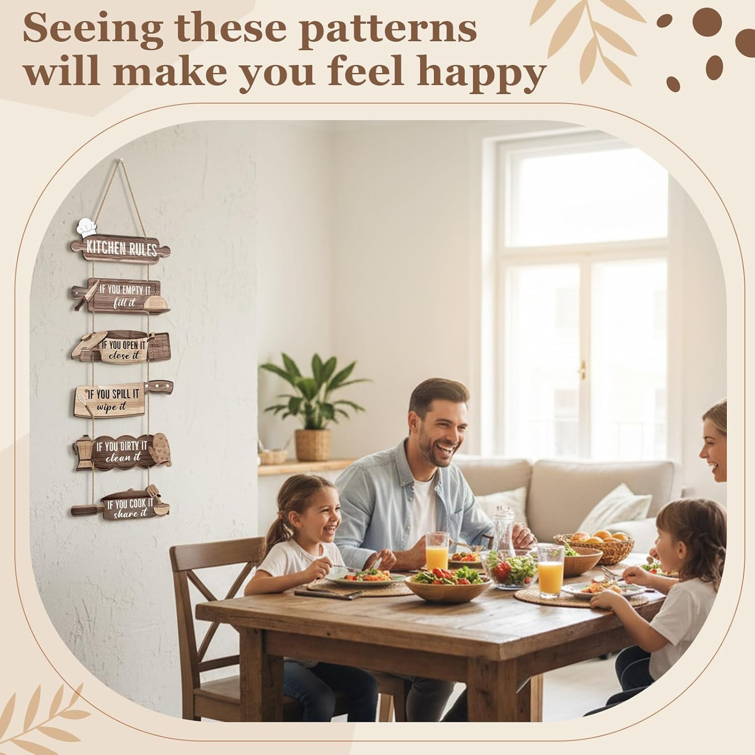 6 Pack Kitchen Rules Signs and Decor, Rustic Wooden Hanging Kitchen Signs Wall D