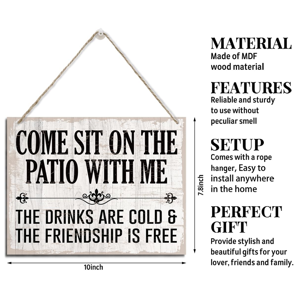 Patio Garden Decor, Come Sit on the Patio Sign, Rustic Hanging Wood Plaque Sign,