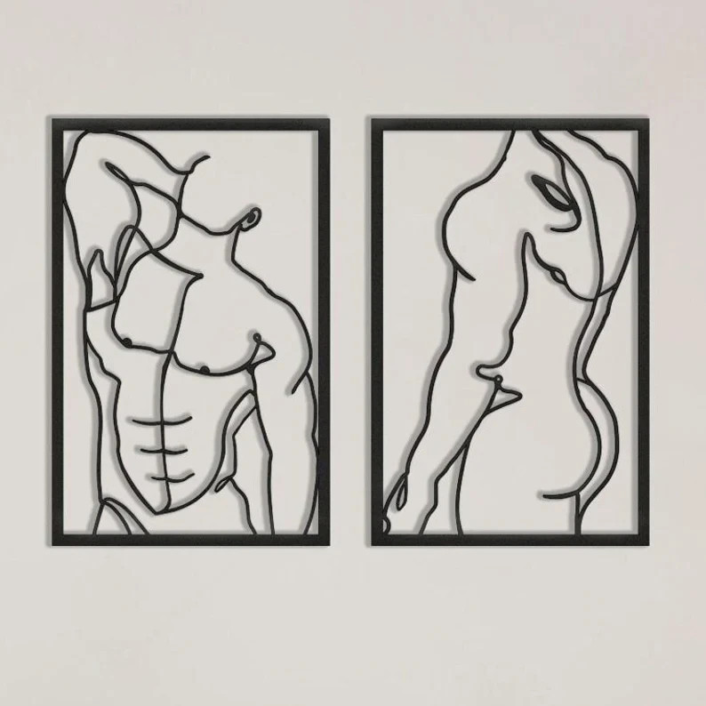 Masculine Man Metal Wall Art Set of 2 Minimalist Line Art Decor Male Body Gift