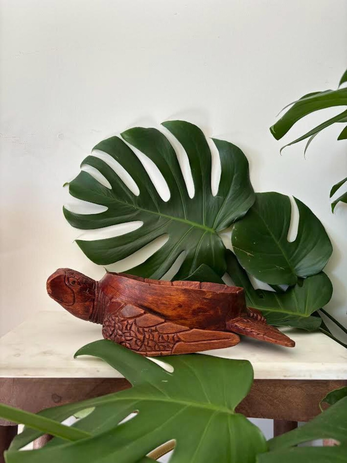 Hawaii Hand Made Home Decor Solid Wood Polynesian 12″ Turtle Honu Dish Bowl