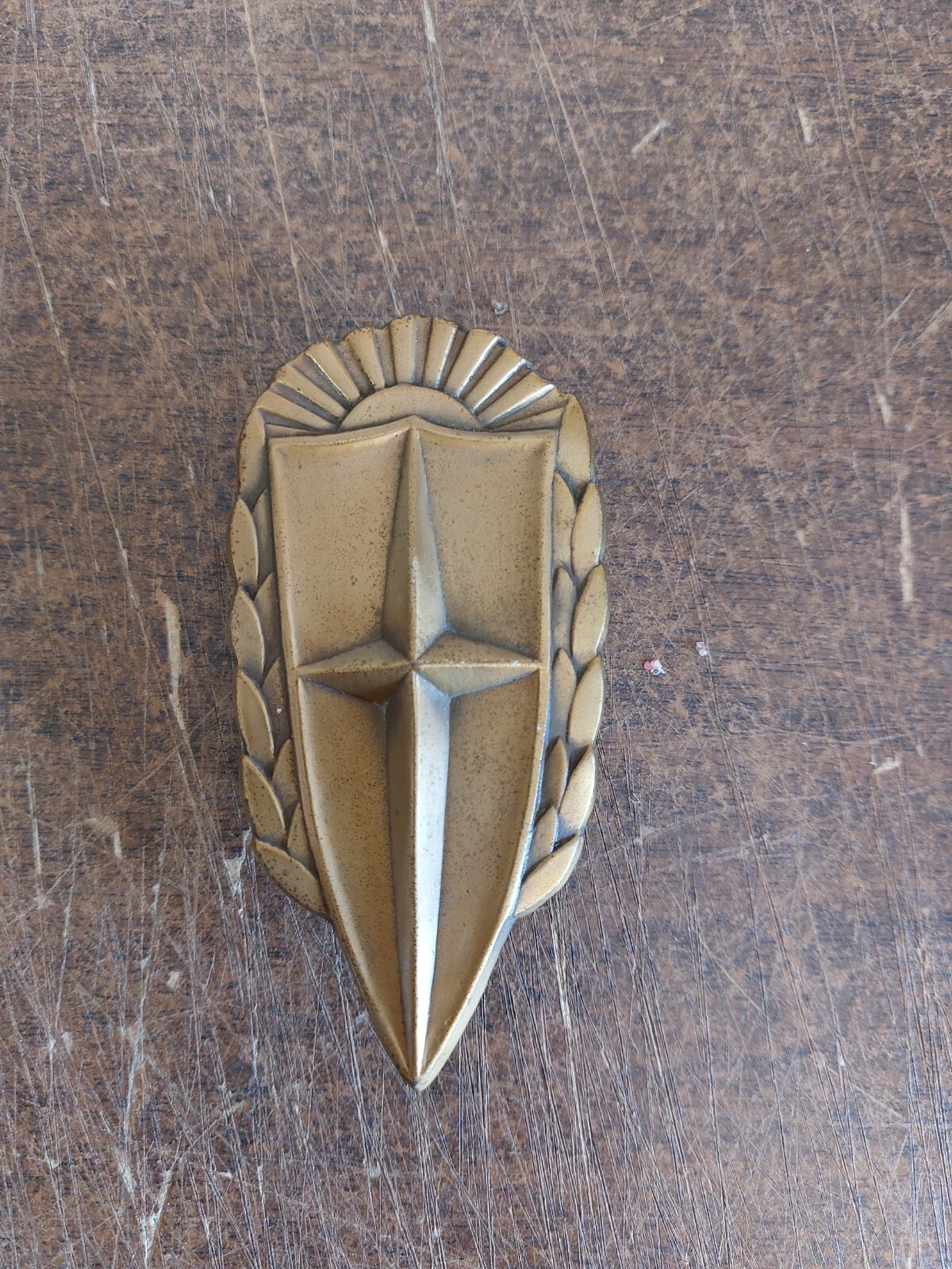 Decorative Metal Brass Plaque Emblem Shield Cross Star Wreath Sun Unknown