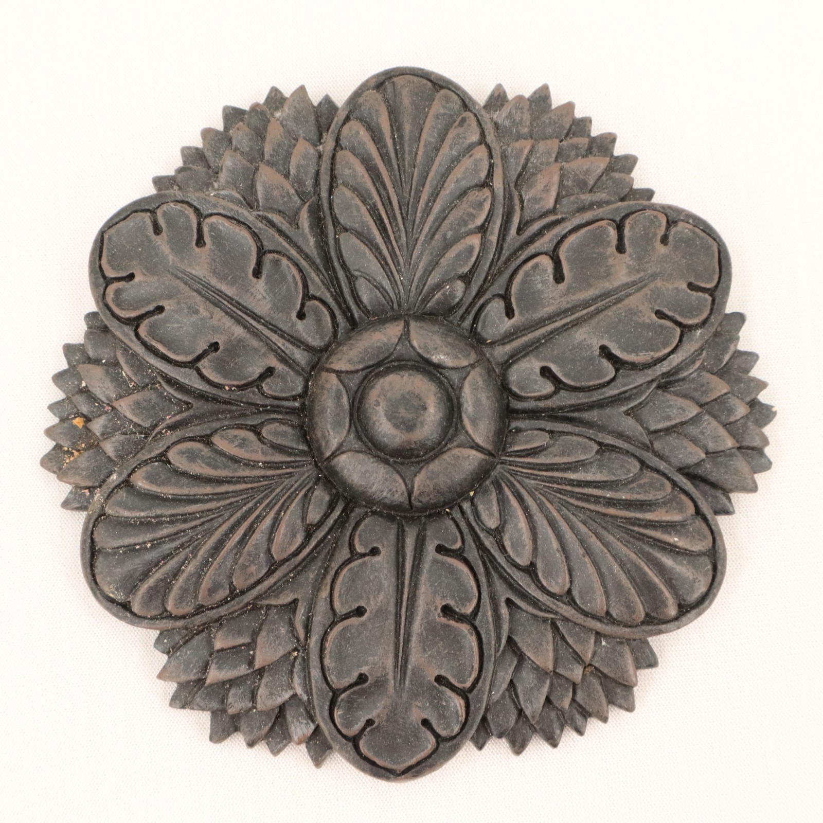 Neoclassical Floral Rosette Wall Plaques Set of 2 Black Resin 4in