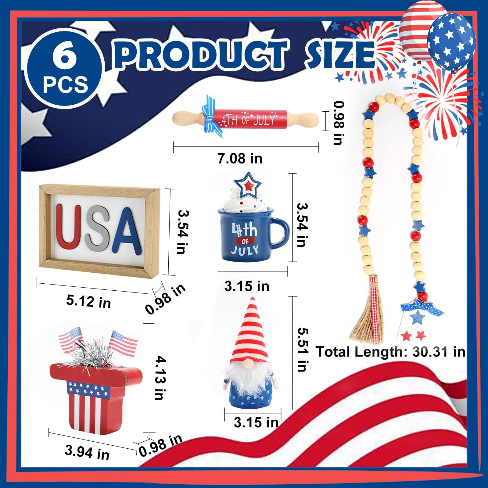 4th of July Decorations Patriotic Tiered Tray Decor Set, 6 Pieces Fourth of J…
