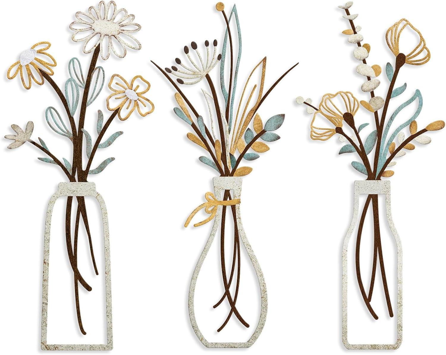 3 Pieces Metal Flowers Wall Art- Rustic Farmhouse Decor Minimalist Home Decor