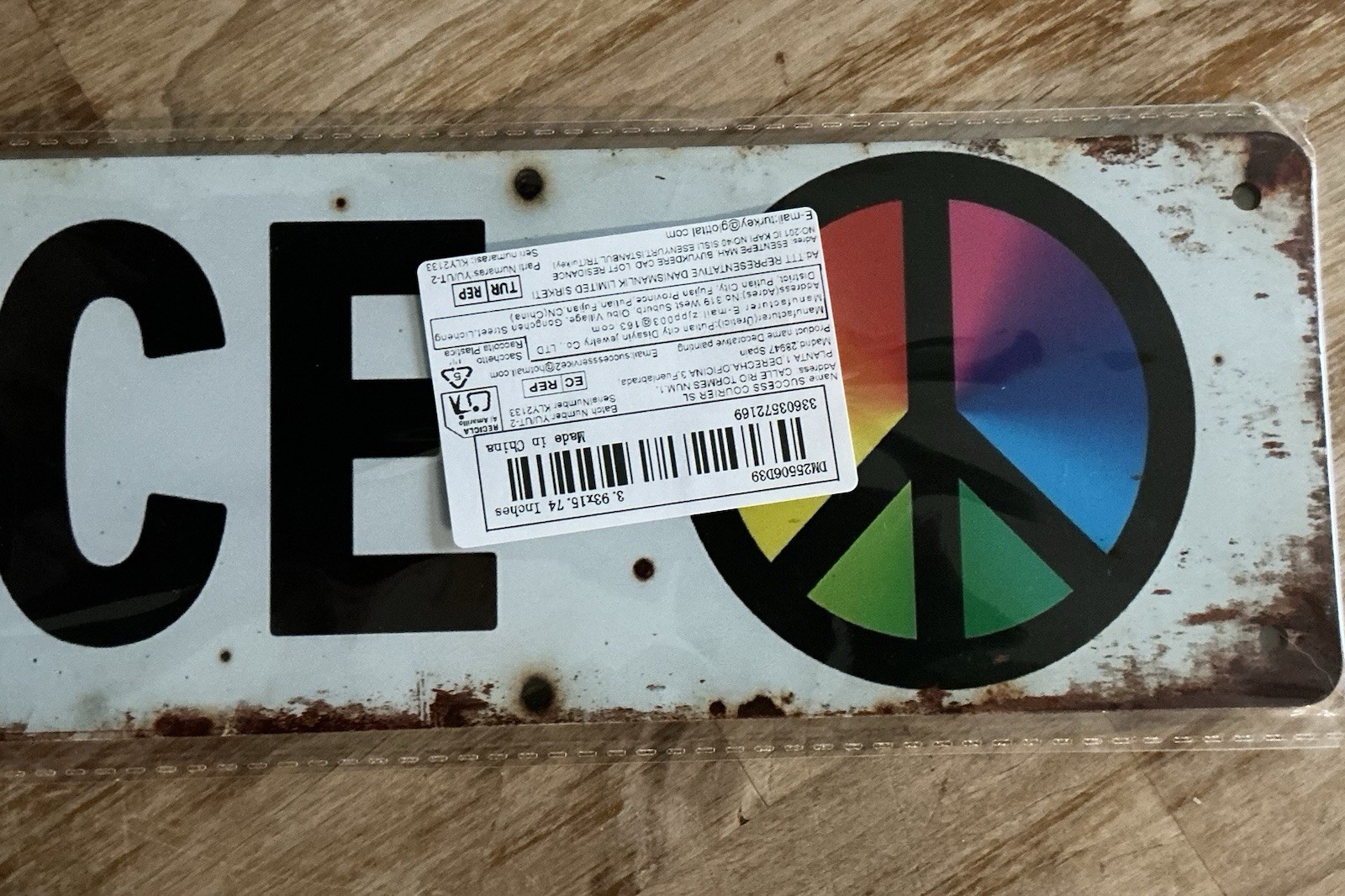 “PEACE” METAL SIGN DISTRESSED/RUSTIC HIPPIE – ANY ROOM DECOR – NEW SEALED
