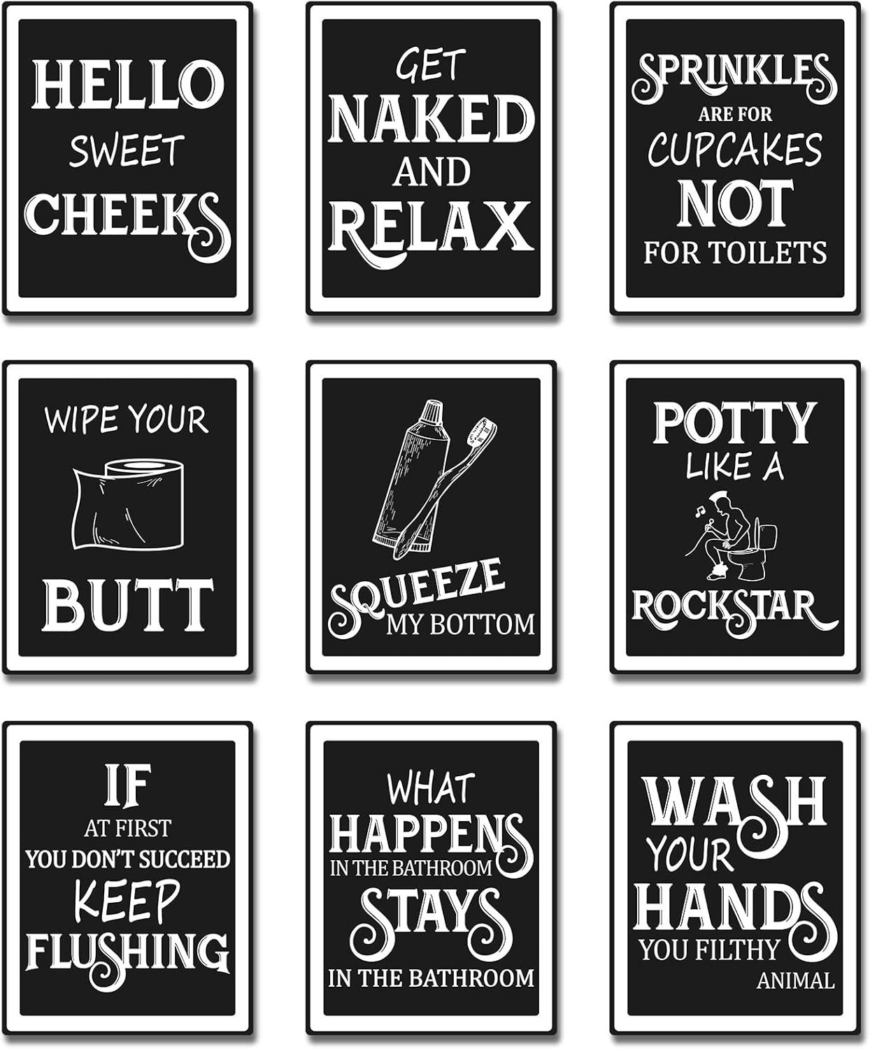 Durable 9-Piece Funny Vintage Bathroom Signs for Uplifting Wall Decor