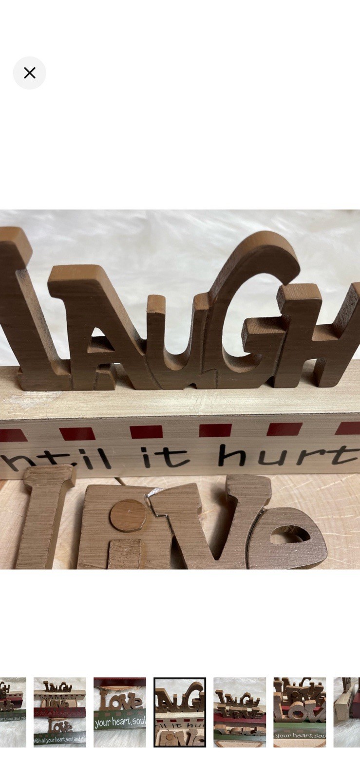 Wood Freestanding Tabletop Plaque Block Sign “Laugh Live Love” Quote Phrases