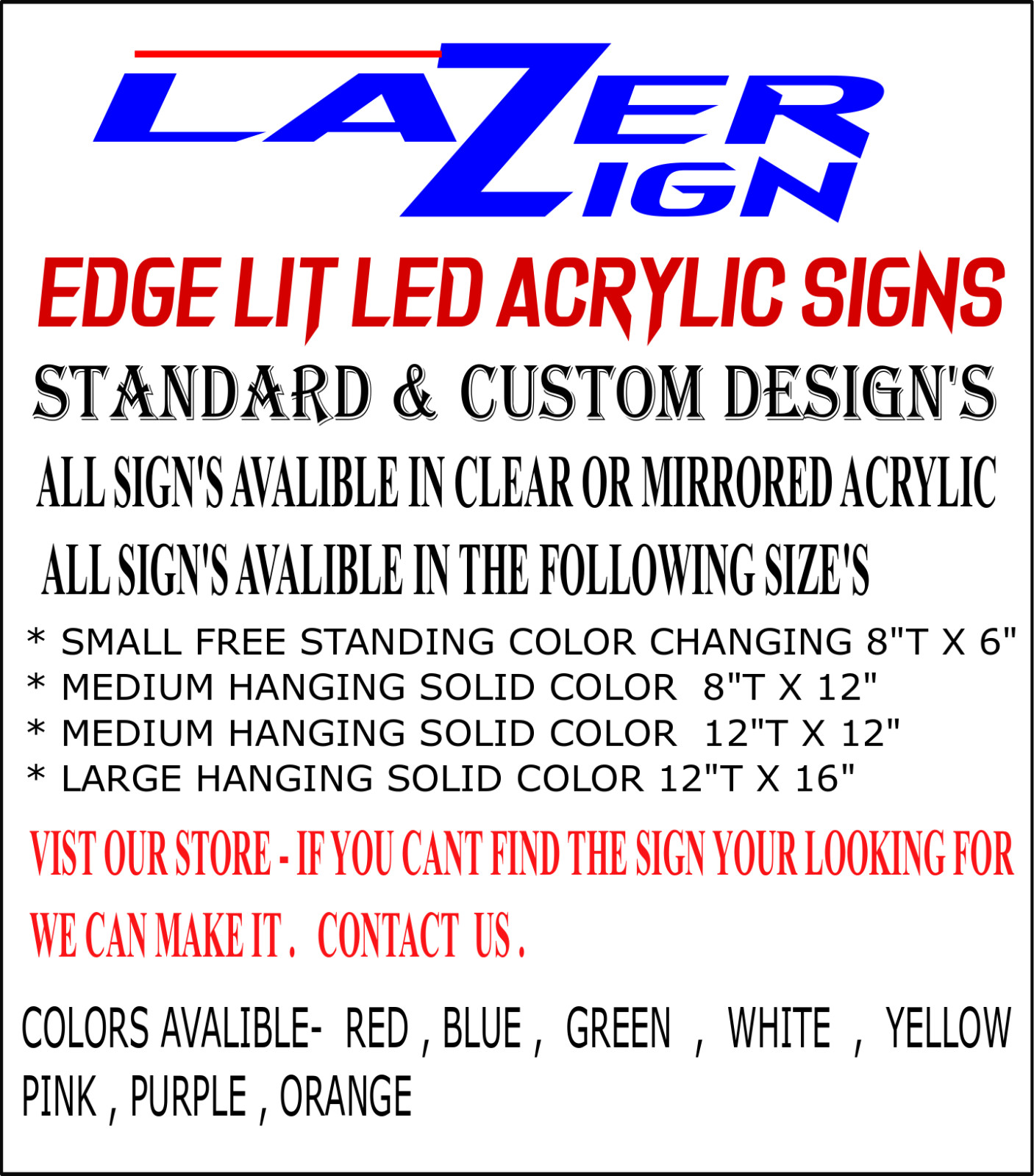 Led Light Sign Medium 8×12” Personalized Full Custom Business Game Room Garage