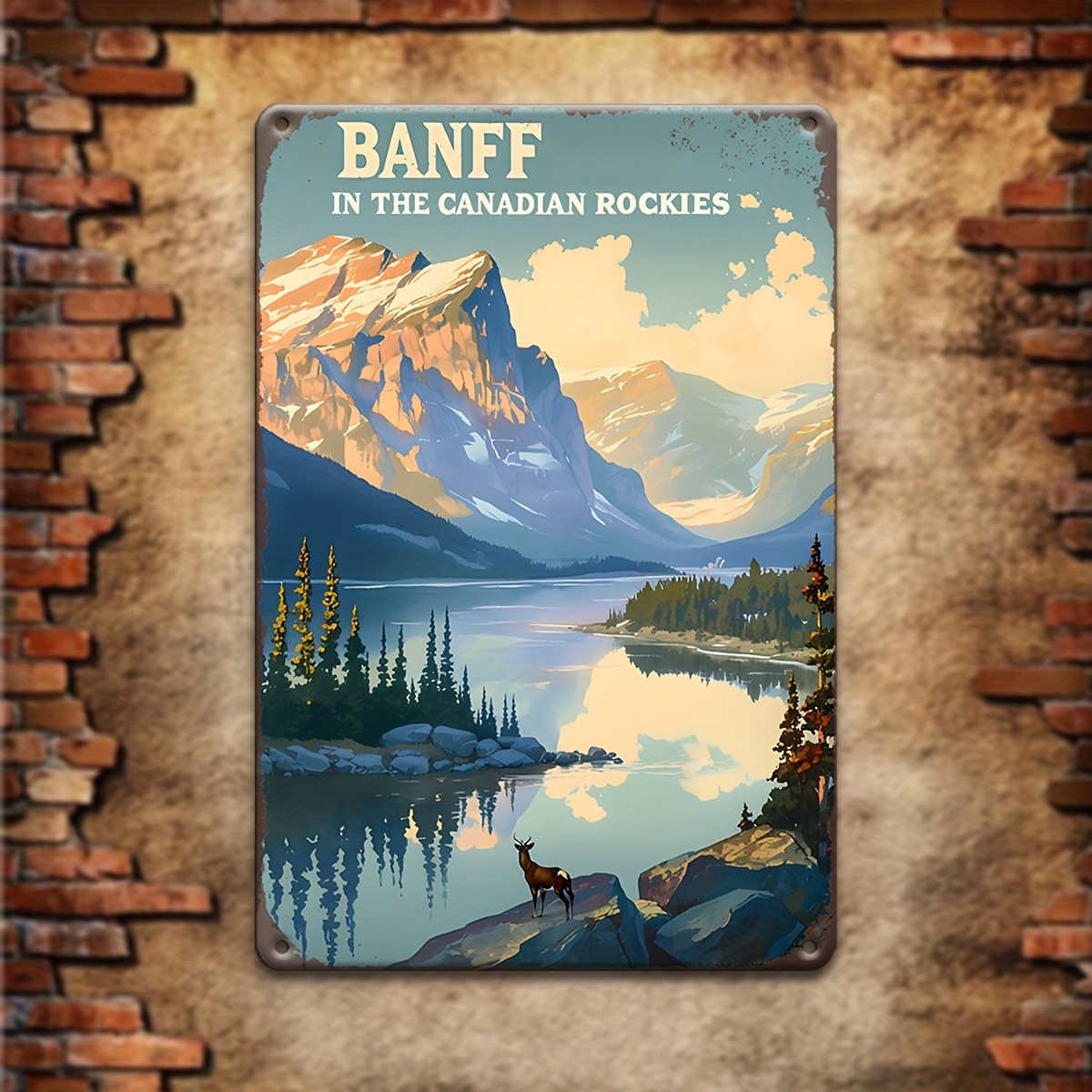Banff Canadian Rockies Landscape Metal Sign Mountain Cabin Lodge Wall Decoration