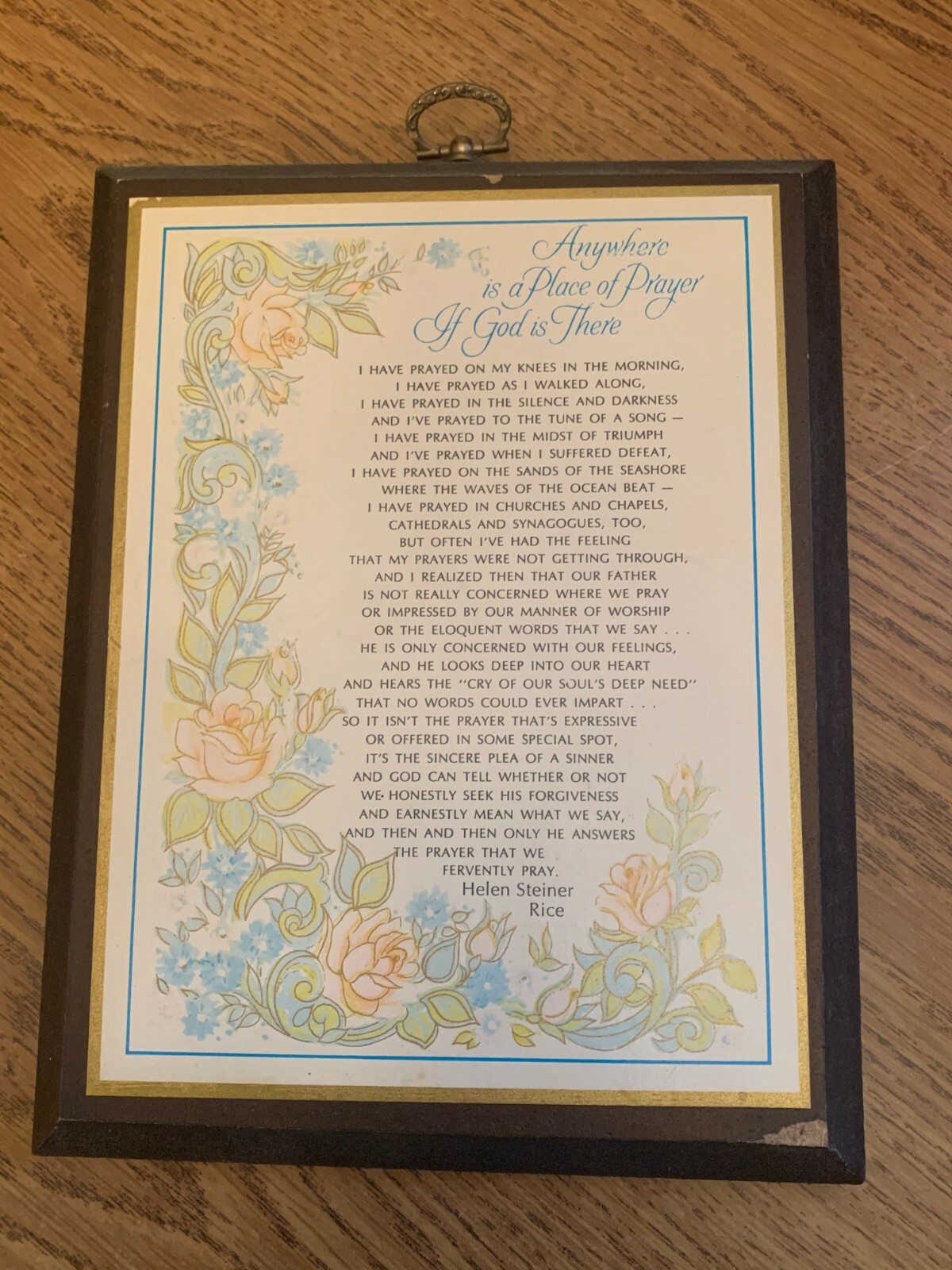 Vintage Wood Wall Plaque ANYWHERE IS A PLACE OF PRAYER Wall Decor Hanger