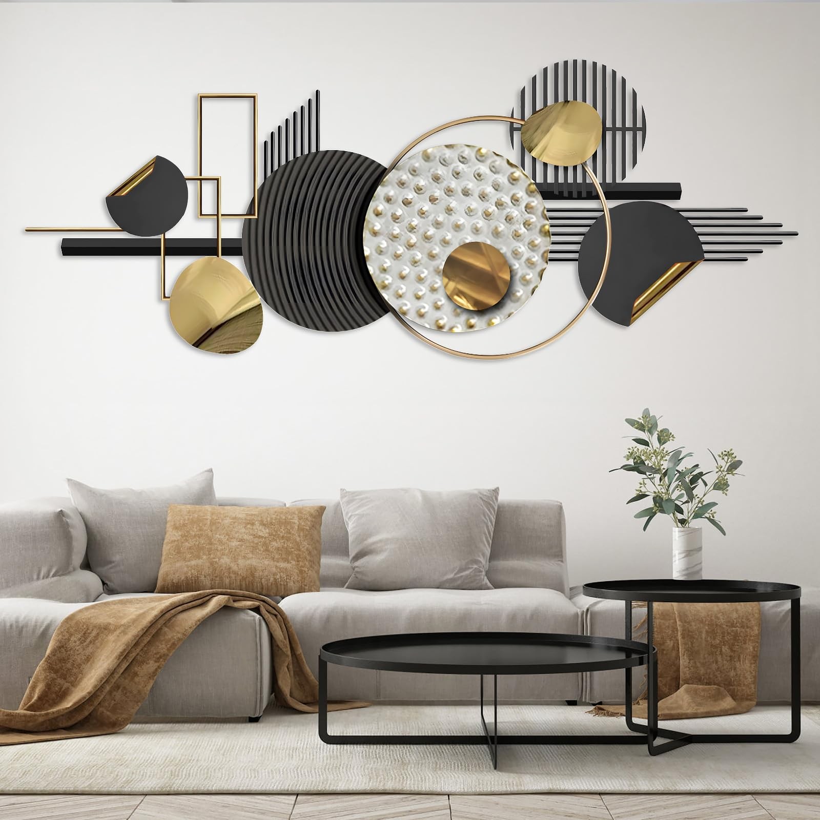 Large Wall Decor for Living Room, Modern Metal Wall Art, 3D Textured Geometri…
