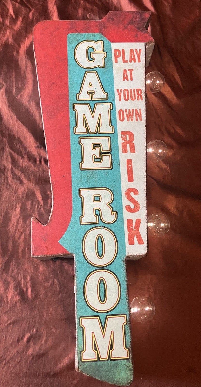 Vintage Inspired Two Sided Game Room Metal Sign With Led Lights