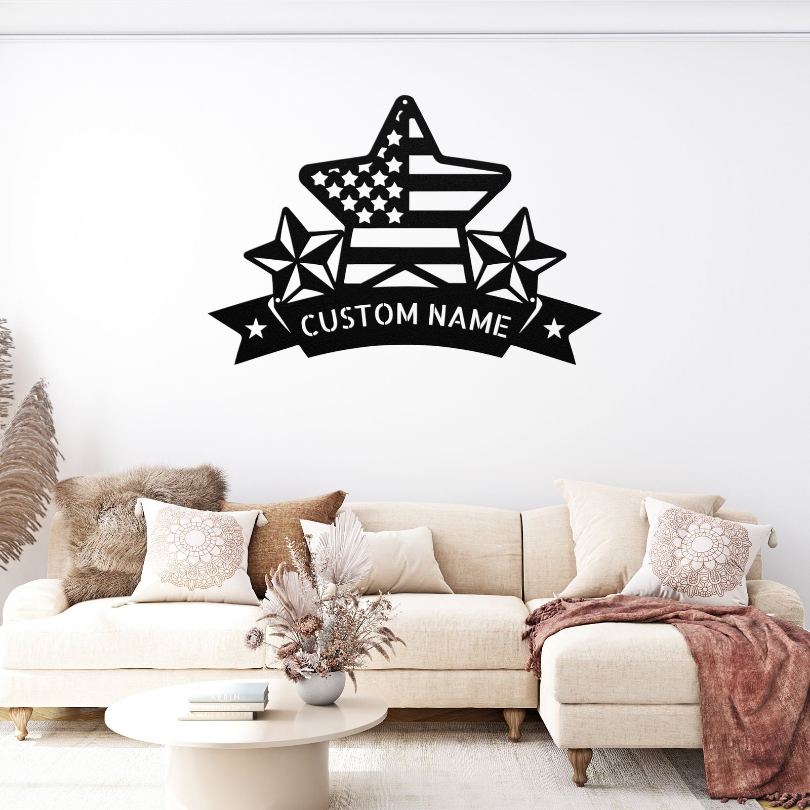Custom USA Flag Stars Metal Sign Patriotic Decor for Home Office Veterans Gifts