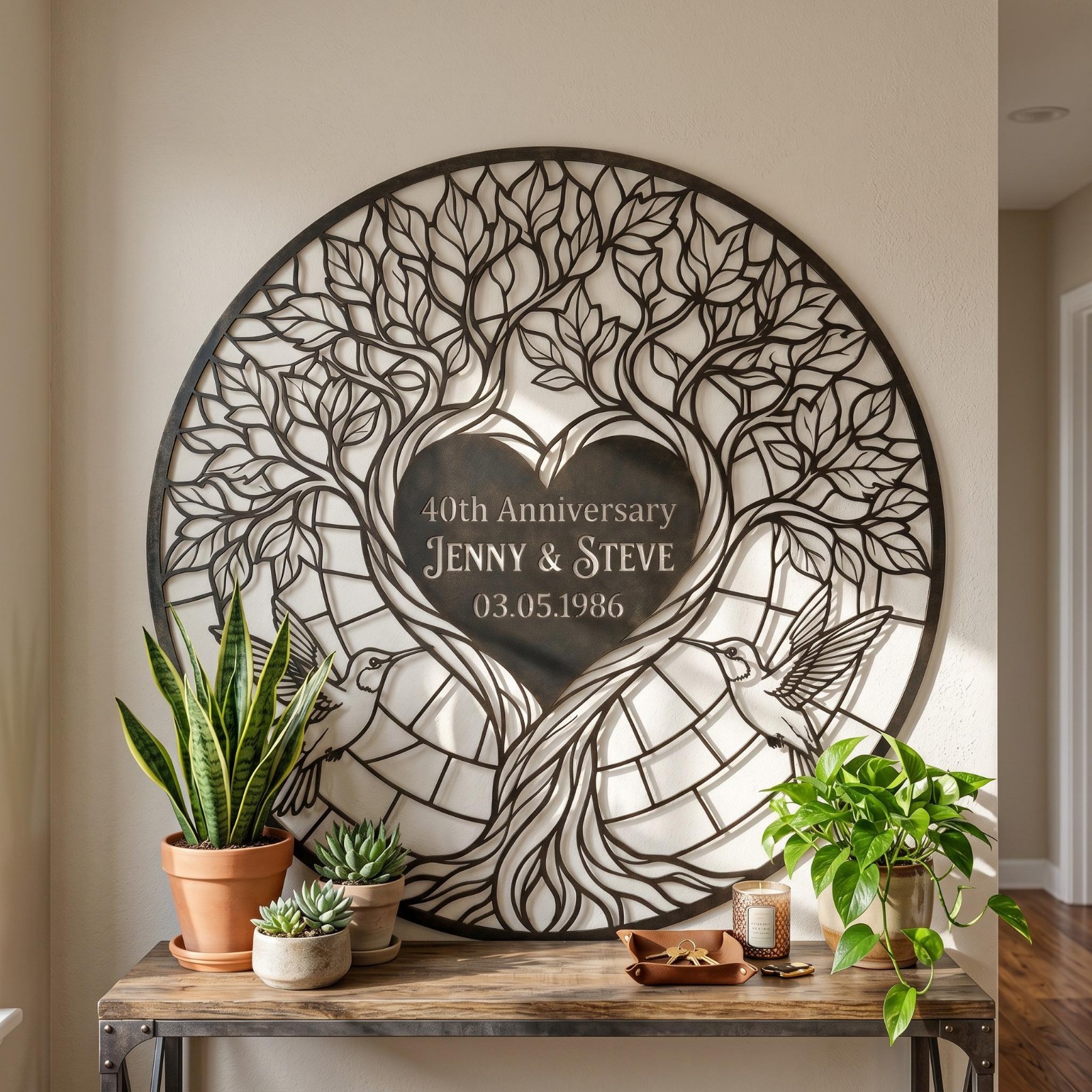 Tree of Life Hummingbird Anniversary Metal Sign Personalized Gift