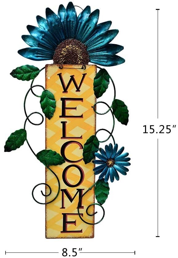 Welcome Sign for Front Door Decor Hanging Sign, Metal Flower Welcome Door Sign W