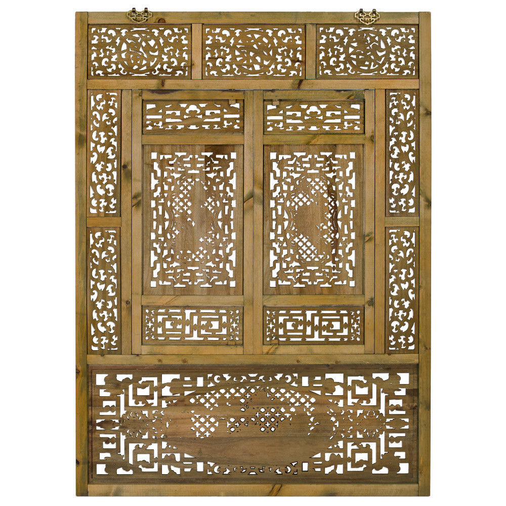 US SELLER – Cedar wood Lattice Window Shutter with Court Yard Asian Wall Plaque