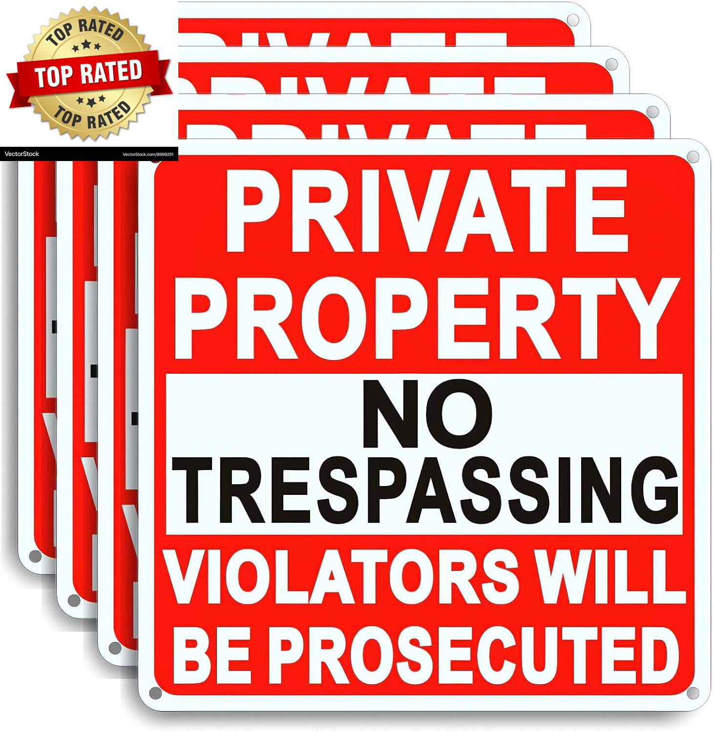 4 Pack Large No Trespassing Signs Private Property 9.5 Inch X 9.5 Inch Private
