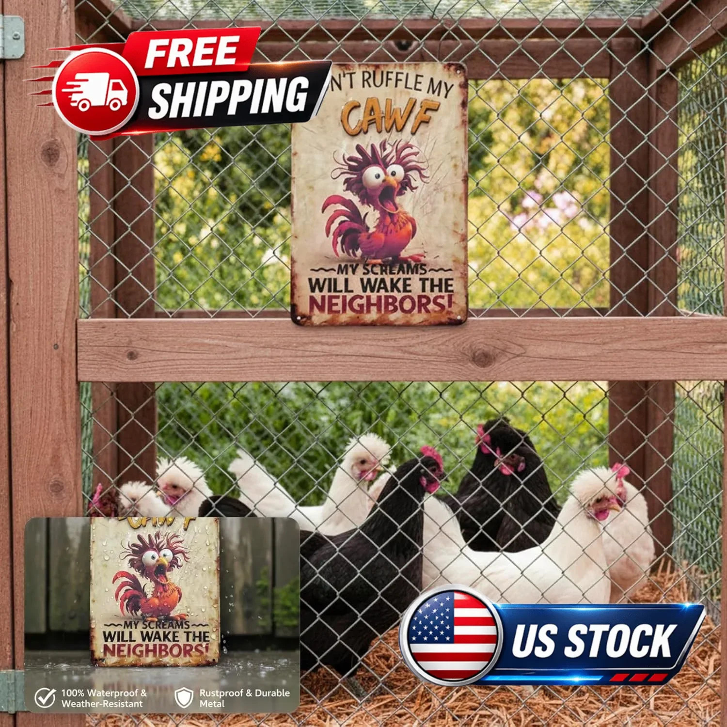 Funny Chicken Metal Sign 8×12 Rustic Farmhouse Wall Decor Natural New