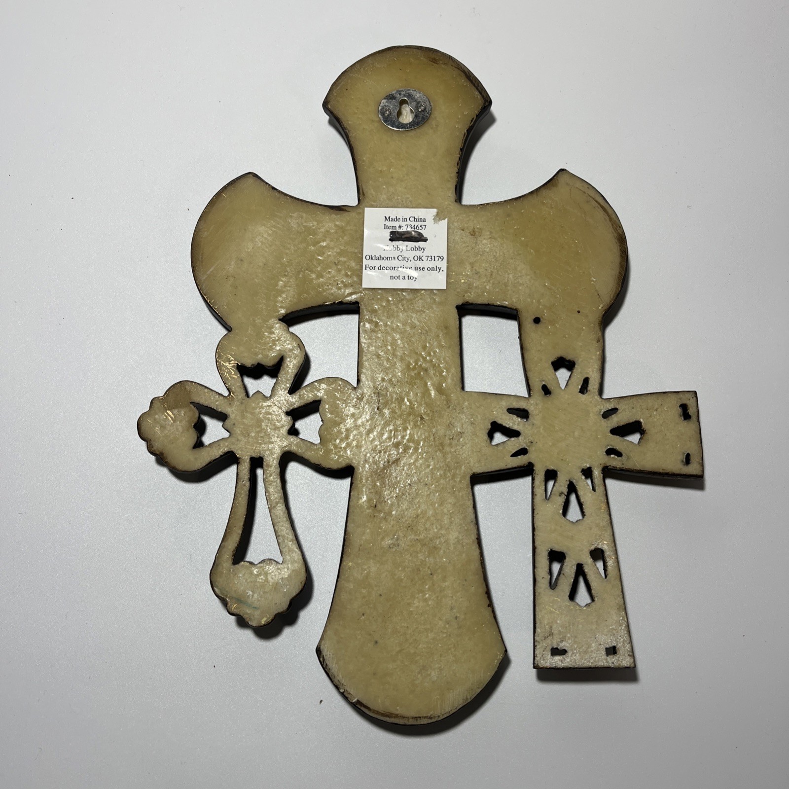 Ceramic Beige & Brown Faith Cross Christian Religious Rustic Wall Art Decor