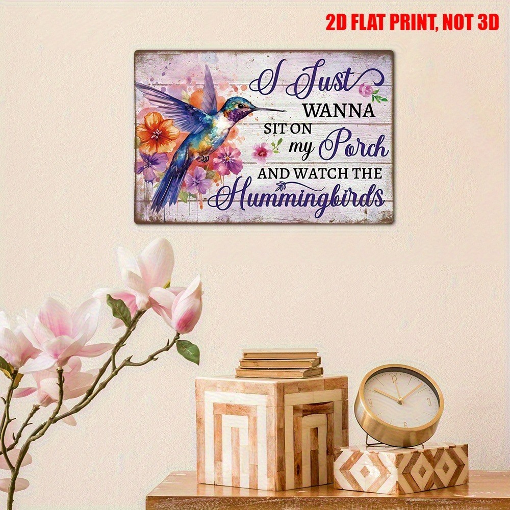 Retro Porch Hummingbird Metal Sign Cozy Outdoor Decor Relaxing & Bird Watching