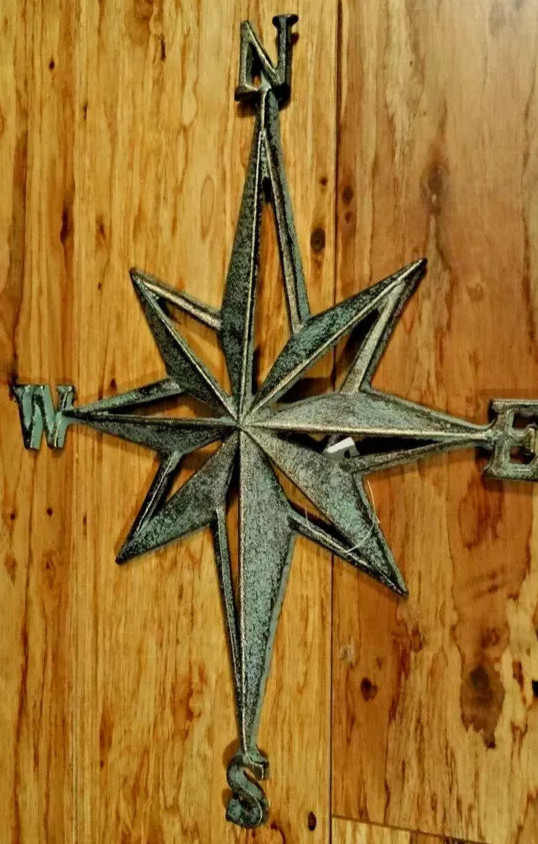 Changes In Latitudes Vintage Patina Wall Rose Compass Nautical 14″ North So Ea W