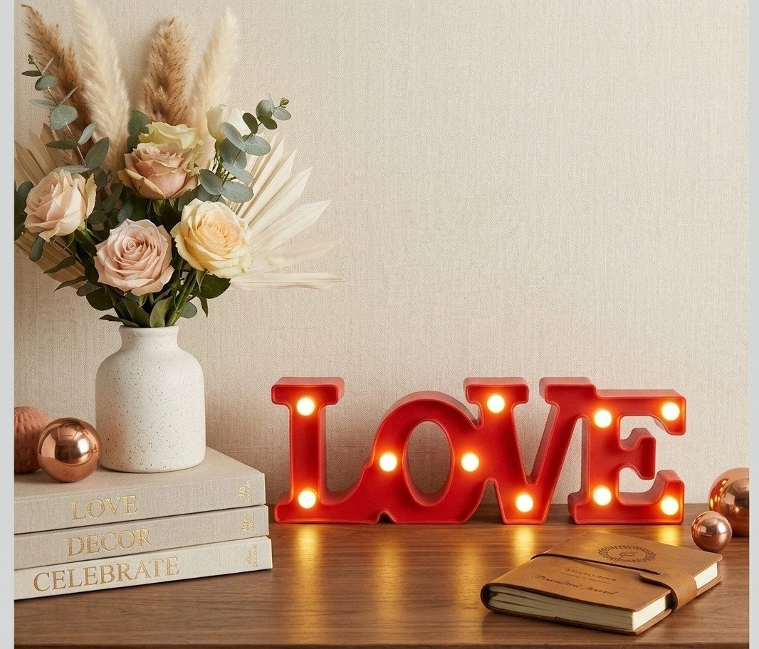 NEW LOVE LED Marquee Sign Red Light Up Letter Decor 12” Battery Operated