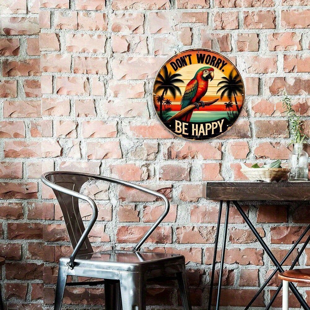[8×8 Metal Sign] 8×8 inches Round Metal Sign, Tropical Parrot Themed Vintage Wal