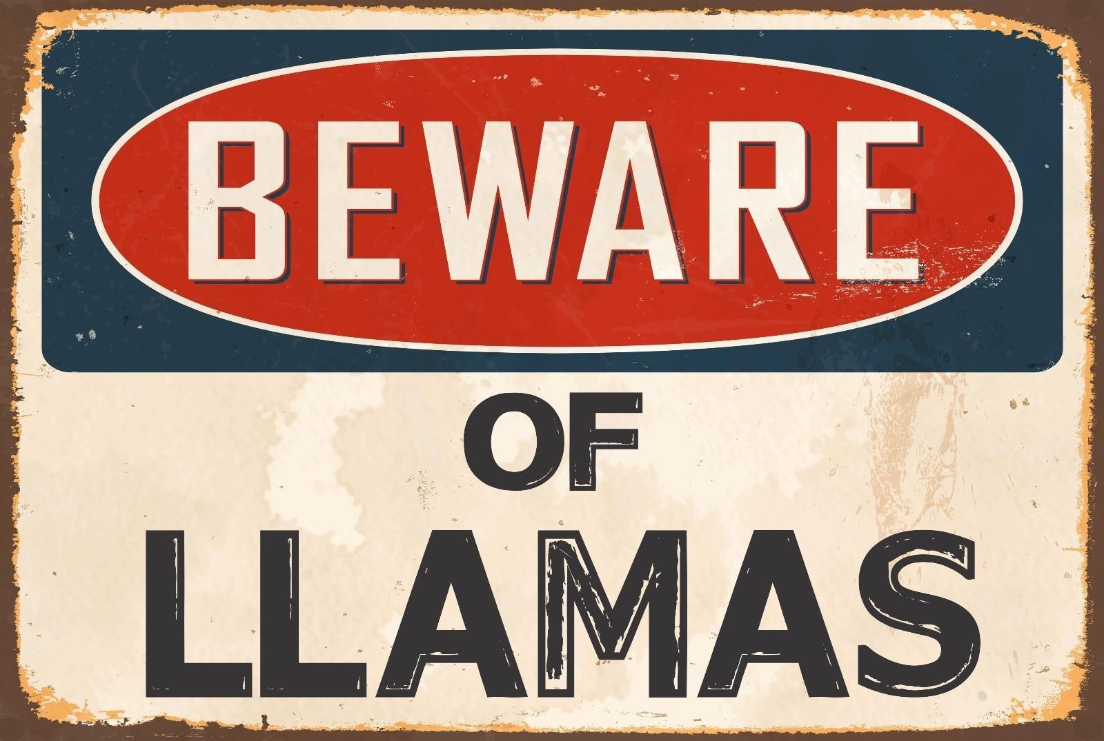 Aluminum Novelty Sign Sticker Tiger Beware Of Llamas 8×12 Funny Vintage