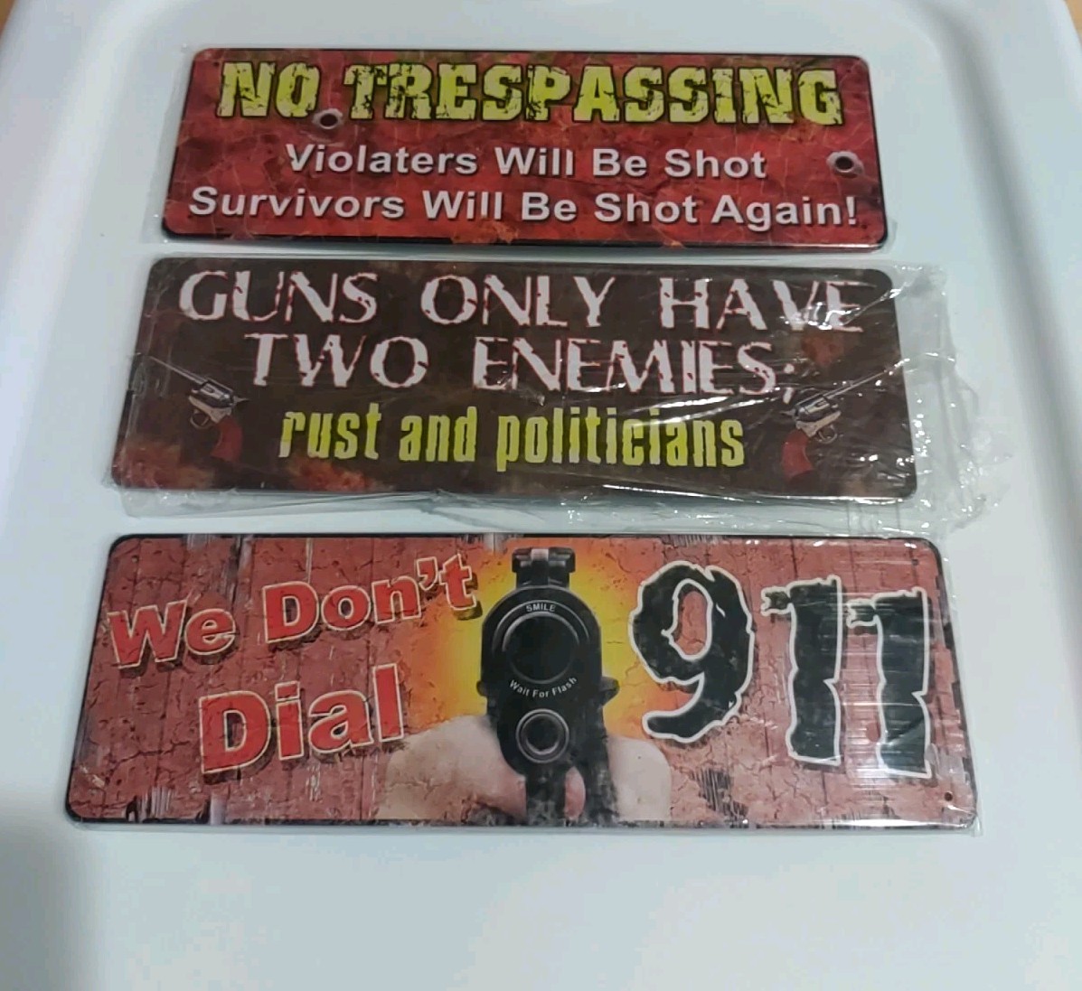 Novelty No Trespassing Dark Humor Funny Metal Lightweight 10.5×3.5 Signs (3)