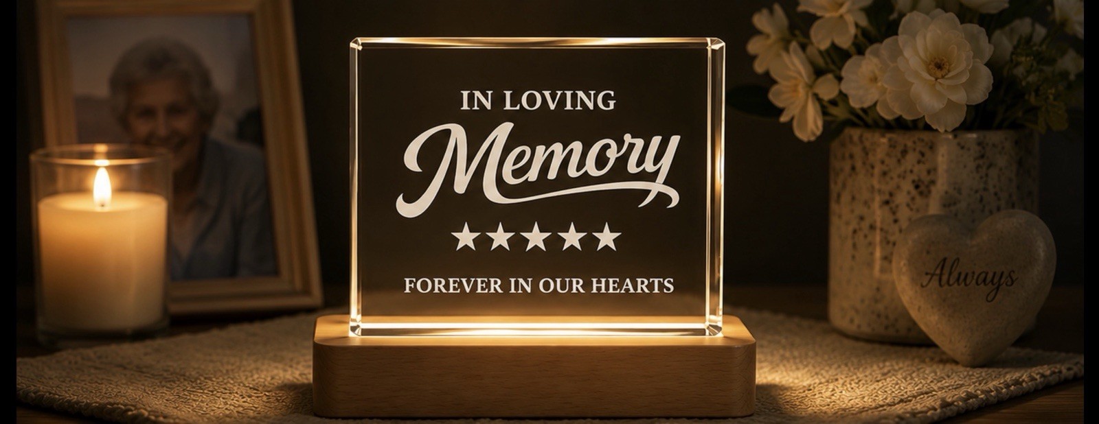 In Loving Memory Crystal Gift with LED Light Base,Memorial for Loss of Loved One