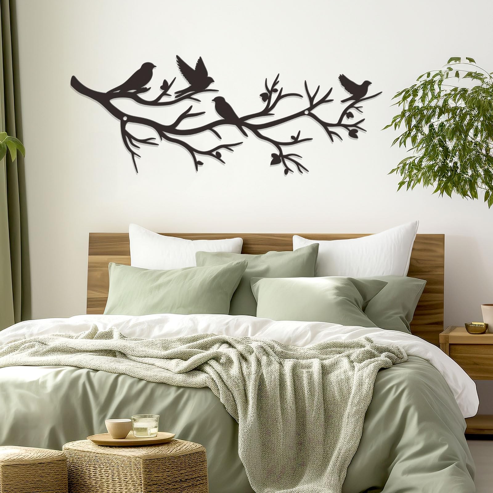 Medium Black Metal Tree With Birds On Branch Wall Art Living Room Garden Decor
