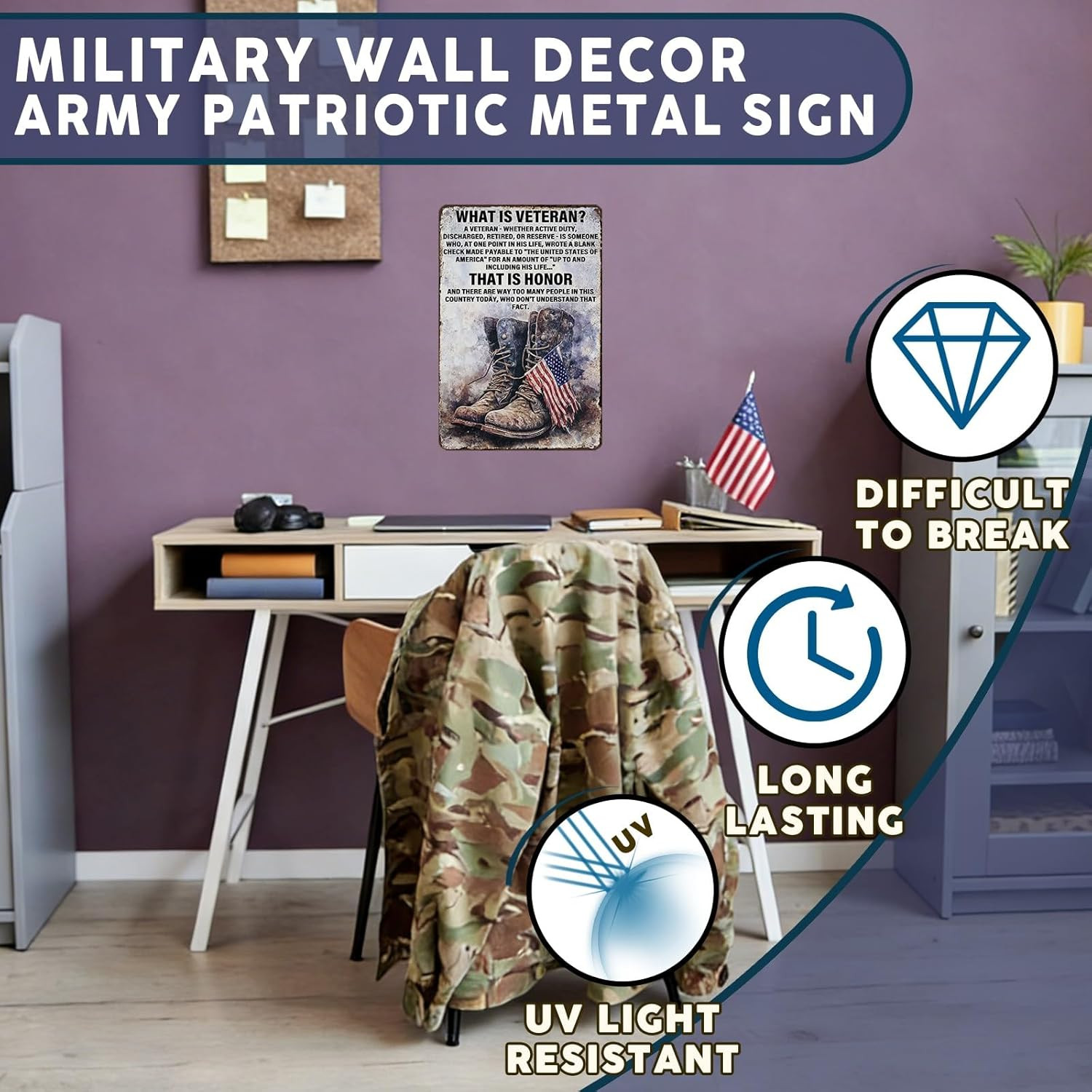 Military Decor Army Patriotic Metal Sign Wall Decor What Is a Veteran Metal Tin