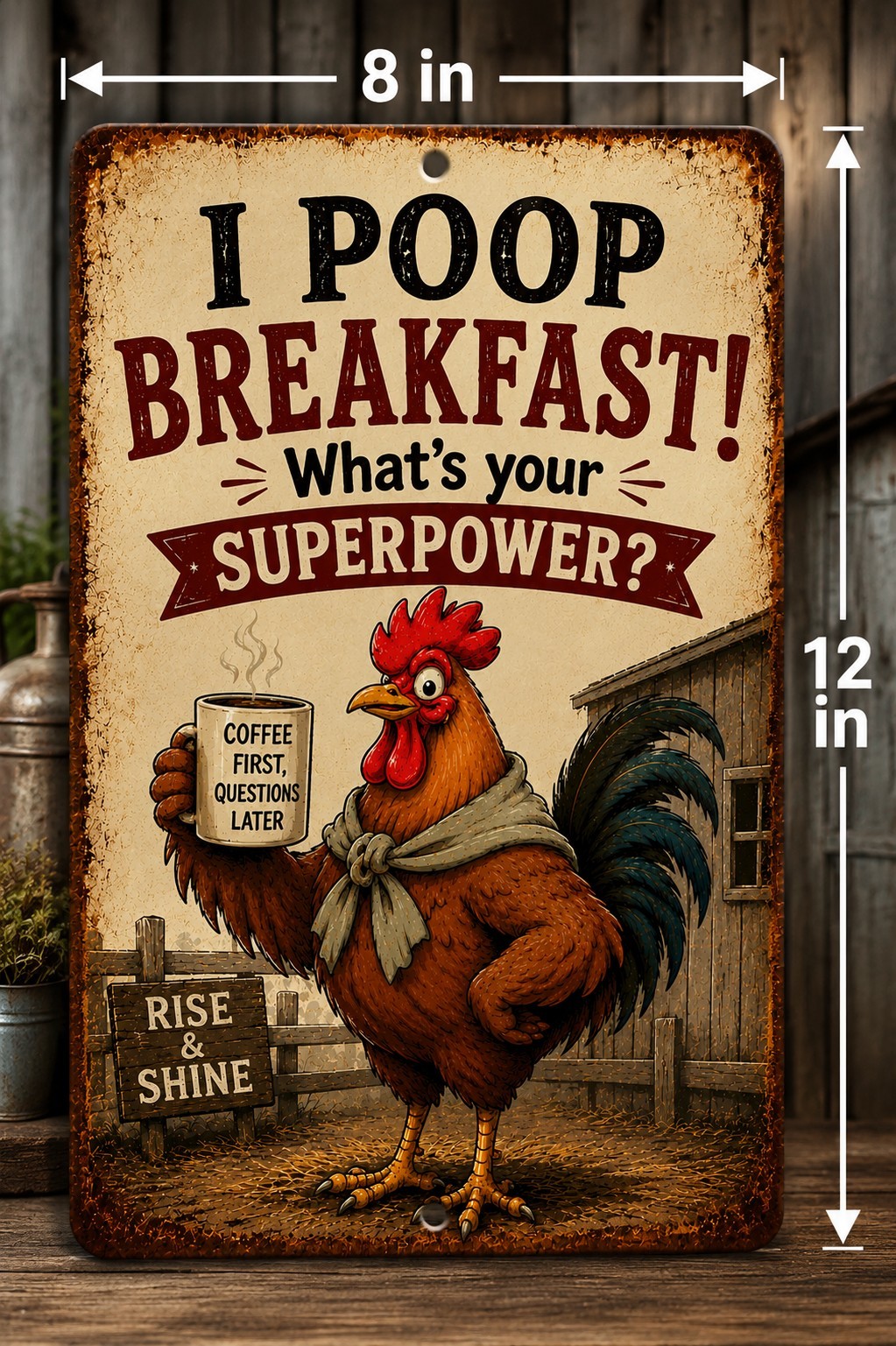 Funny Chicken Coop Sign I Poop Breakfast Rustic Farm 8×12 Aluminum Wall Decor