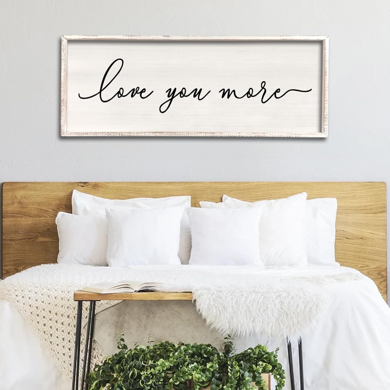 Charming Love You More Sign Decor 40”x15” Framed for Bedroom or Hallway