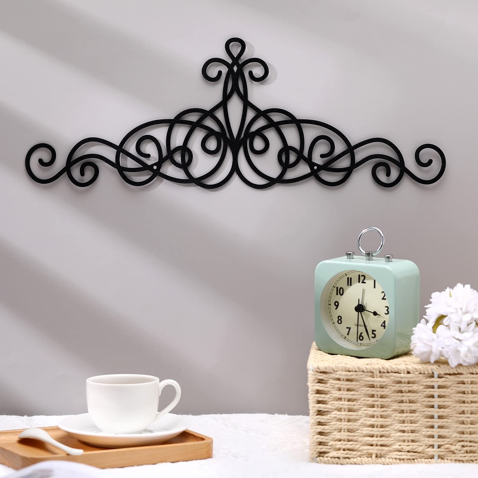 Metal Scroll Wall Art Black Wrought Iron Decor Farmhouse Home 15.7×5.5in