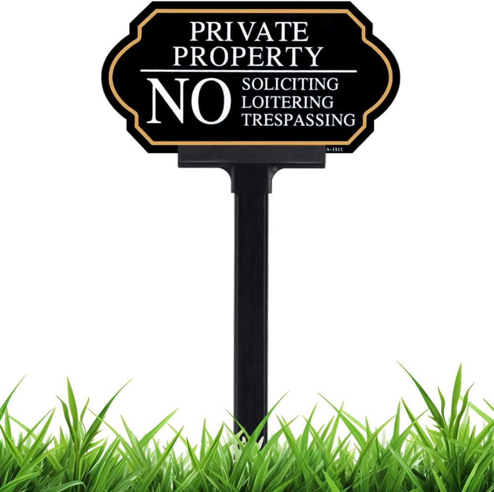 Private Property No Trespassing Sign with Stake, No Soliciting Sign for House 5x